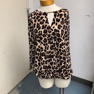 Vintage Juniper Lane Leopard Print Ladies Top Large Tab Sleeves